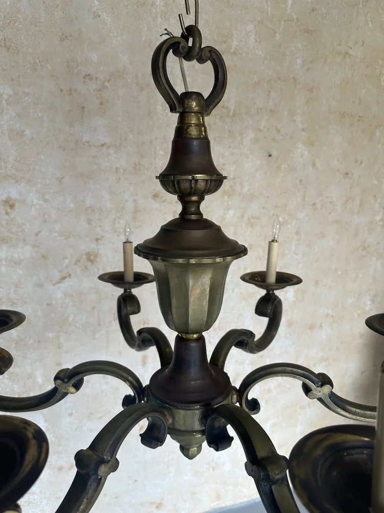 French 1940's Bronze Six Armed Neoclassical Style Chandelier